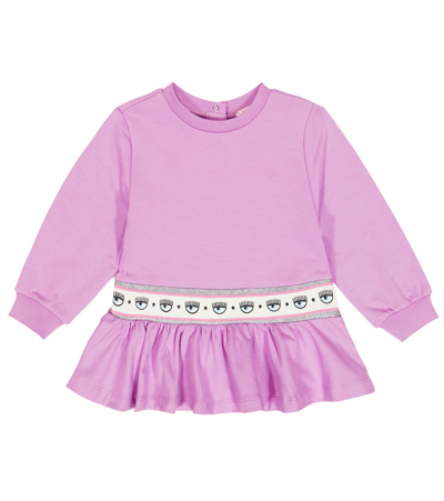 Monnalisa X Chiara Ferragni Baby Jersey Sweatshirt Dress In Violet Tulle