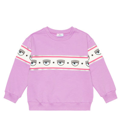 Monnalisa Kids' X Chiara Ferragni Eye-motif Jersey Sweatshirt In Violet Tulle