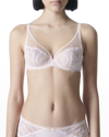 Simone Perele Bloom Sheer Plunge Underwire Bra In Petal Powder