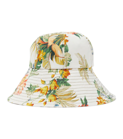 Erdem Vacation Floral Cotton Bucket Hat In White