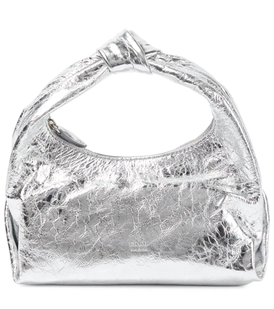 Khaite Small Beatrice Crackled Leather Hobo Bag In Silver