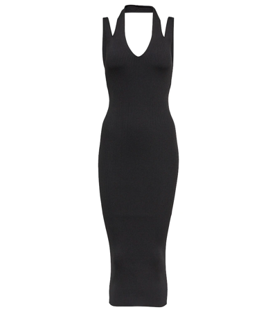 Alaïa Sleeveless Cutout Rib Midi Dress In Noir Alaia