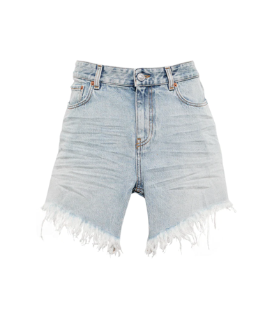 Balenciaga Distressed Denim Skirt In Blue
