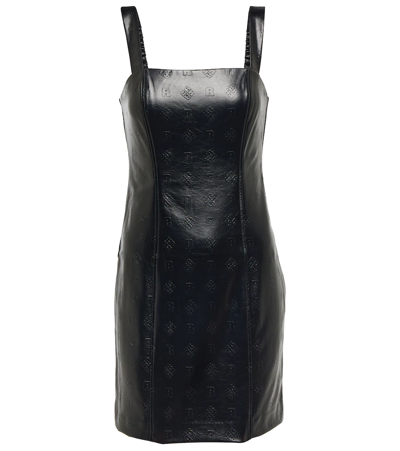 Rotate Birger Christensen Herlina  Black Leatheret Dress With Logo Jacquard Rotate Woman