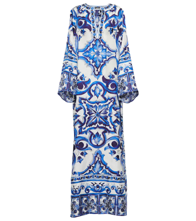 Dolce & Gabbana Majolica-print Silk Kaftan Gown In Blue