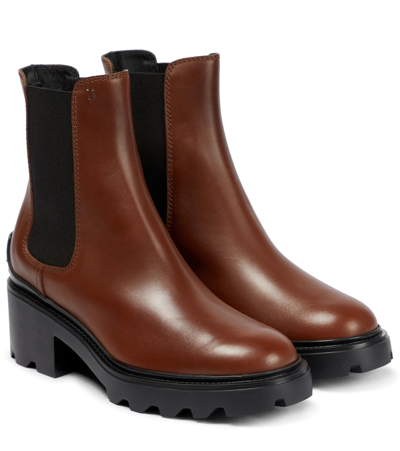 Tod's Leather Chelsea Boots In Brown