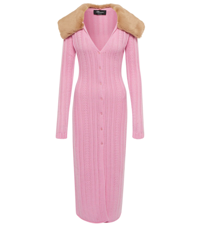 Blumarine Pointelle Wool And Cashmere Cardigan In Pink