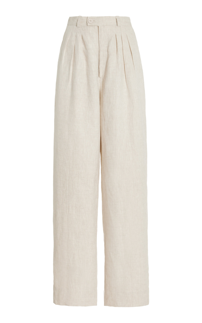 Posse Exclusive Louis Pleated Linen Wide-leg Trousers In Beige