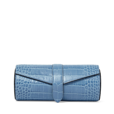 Smythson Watch And Jewellery Roll In Mara In Nile Blue