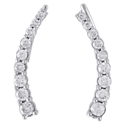 Pre-owned Jfl Diamonds & Timepieces 10k White Gold Graduated Diamond Prong Set Earrings 0.75" Ear Climbers 1/2 Ct.