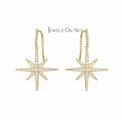 Pre-owned J.o.n 14k Gold 0.75 Ct. Genuine Diamond Starburst Hook Earrings Fine Celestial Jewelry In White