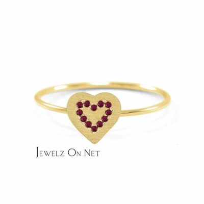 Pre-owned J.o.n 14k Gold 0.15 Ct. Genuine Ruby Gemstone Special Heart Ring Fine Jewelry In Red
