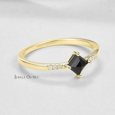 Pre-owned J.o.n 14k Gold 0.33 Ct. Genuine White And Square Shape Black Diamond Delicate Ring In Yellow