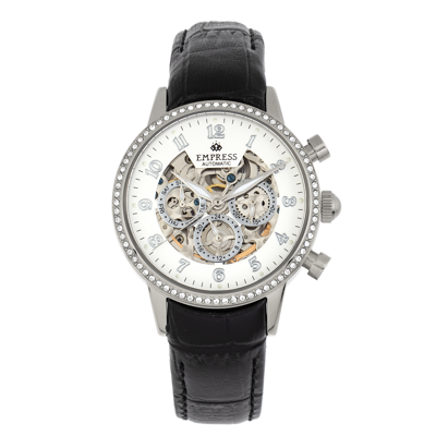 Pre-owned Empress Beatrice Automatic Skeleton Dial Leather-band Watch W/day/date - Silver