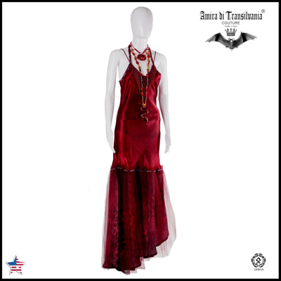 Pre-owned Amira Di Transilvania Women Clothing Summer Dress Fashion Couture Brand Long Maxi Silk Tile Fabric Red