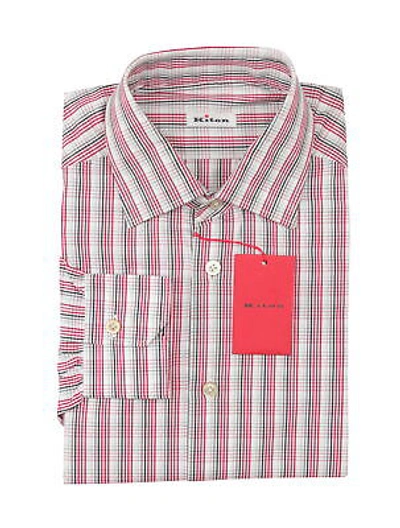 Pre-owned Kiton Red Plaid Cotton Shirt - Slim - (kt77221)