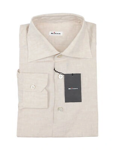 Pre-owned Kiton Beige Solid Linen Shirt - Slim - (kt77222)