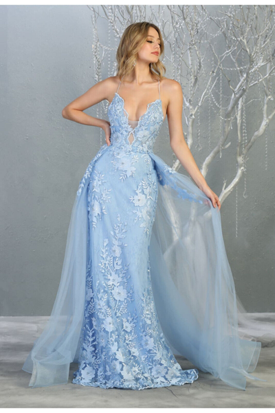 Pre-owned Designer Unique Prom Queen Evening Gown In Peri Blue