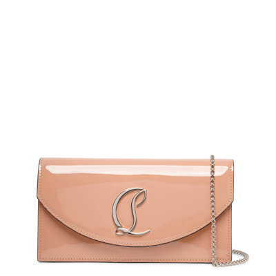 Christian Louboutin Loubi54 Patent Leather Clutch In Nude/silver