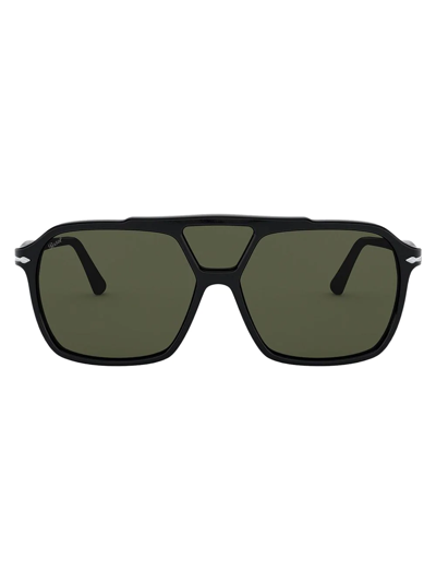 Persol Green Square Unisex Sunglasses Po3223s 95/31 59 In Black,green