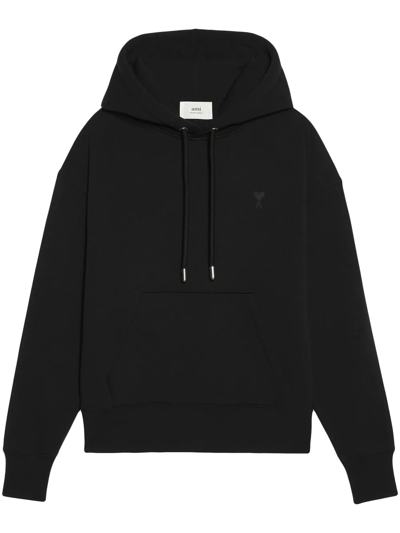 Ami Alexandre Mattiussi Ami Logo Embroidered Drawstring Hoodie In Black