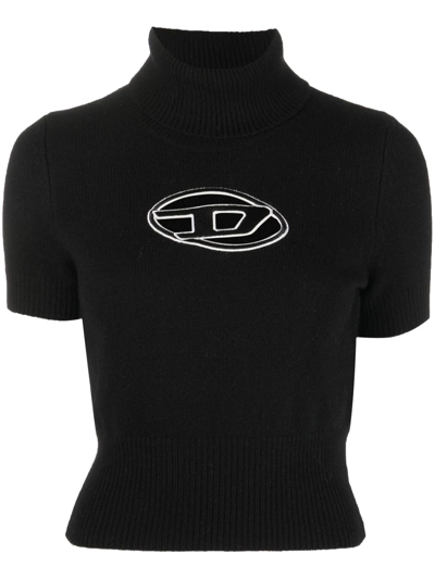 Diesel Short-sleeved Turtleneck Sweater With Cut-out Logo In Black