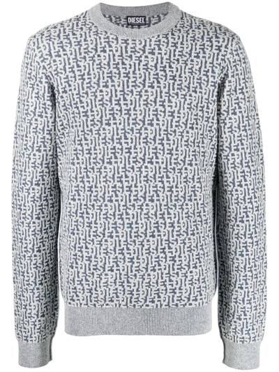 Diesel Logo-jacquard Long-sleeved Jumper In Blue