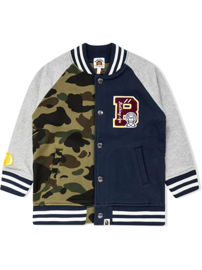A Bathing Ape Kids' 1st Camo Varsity Jacket In Brown