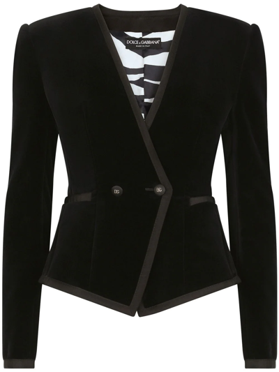 Dolce & Gabbana Women's Zebra Double-breasted Velvet Jacket In Black