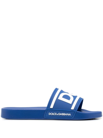 Dolce & Gabbana Logo-print Detail Pool Slides In Blue