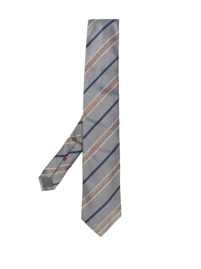 Brunello Cucinelli Striped Silk Tie In Grigio
