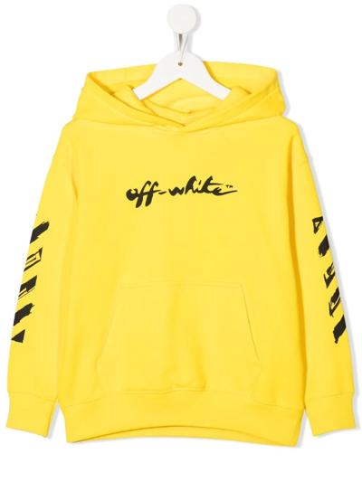Off-white Logo Cotton Jersey Hoodie In Yellow