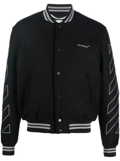 Off-white Diag Outline Wool Varsity Jacket In Black