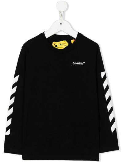 Off-white Kids' Logo-print Detail Long-sleeved T-shirt In Black White