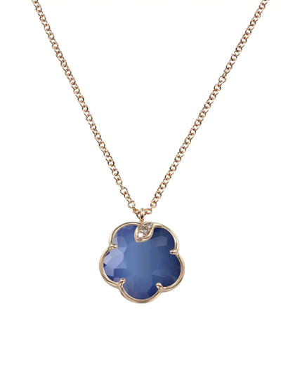 Pasquale Bruni 18k Rose Gold Petit Joli Lapis Doublet & Diamond Floral Pendant Necklace, 16.5