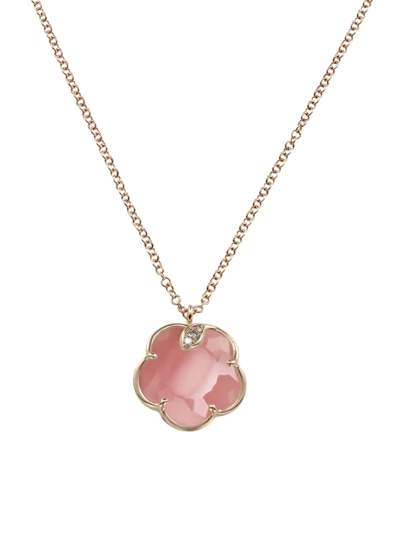 Pasquale Bruni 18k Rose Gold Petit Joli Pink Chalcedony & Diamond Flower Pendant Necklace, 16.75