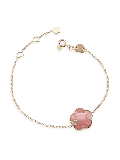 Pasquale Bruni Petit Joli 18k Rose Gold, Pink Chalcedony, & Diamond Flower Charm Bracelet