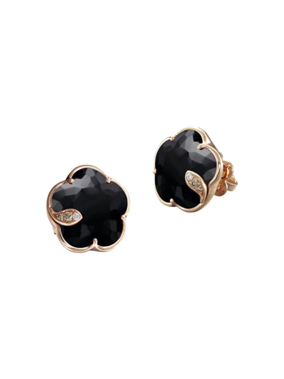 Pasquale Bruni Women's Petit Joli 18k Rose Gold, Black Onyx, & Diamond Flower Stud Earrings