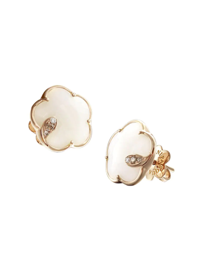 Pasquale Bruni Women's Petit Joli 18k Rose Gold, White Agate, & Diamond Flower Stud Earrings
