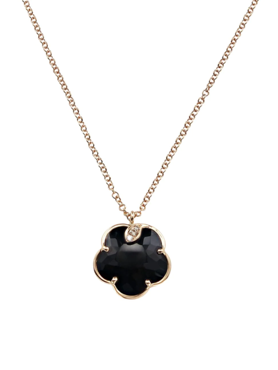 Pasquale Bruni Petit Joli 18k Rose Gold, Black Onyx, & Diamond Flower Pendant Necklace In Black/rose Gold