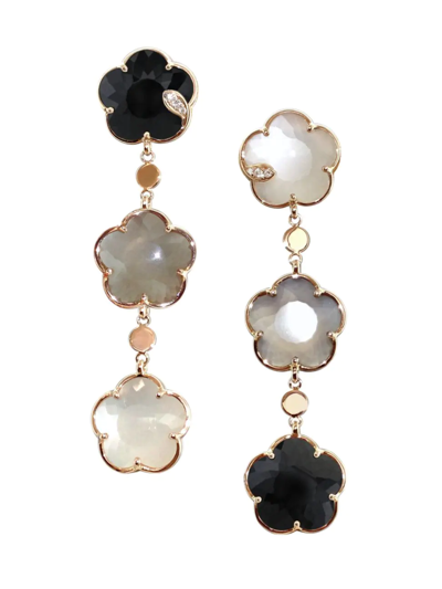Pasquale Bruni Bouquet Lunaire Chandelier Earrings In 18k Rose Gold With Grey And White Moonstone, Onyx And White D In Pink Gold