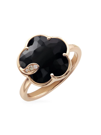 Pasquale Bruni 18k Rose Gold Petit Joli Onyx & White & Champagne Diamond Flower Statement Ring