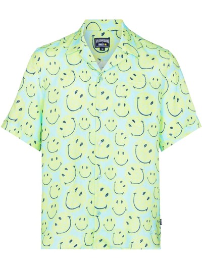 Vilebrequin Green Smiley Print Short Sleeve Shirt In Blue