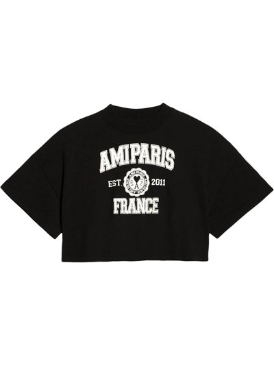 Ami Alexandre Mattiussi Black Cropped Logo Organic Cotton T-shirt