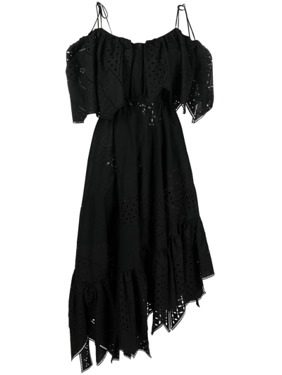 Msgm Broderie-anglaise Off-shoulder Dress In Black