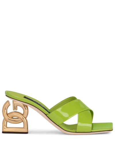 Dolce & Gabbana Polished Calfskin Mules With 3.5 Heel In Green