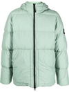Stone Island Hooded Down Jacket In Garment Dyed Crinkle Reps R-ny In Grün