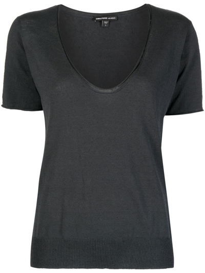 James Perse Stretch-linen Short-sleeve Sweater In Black