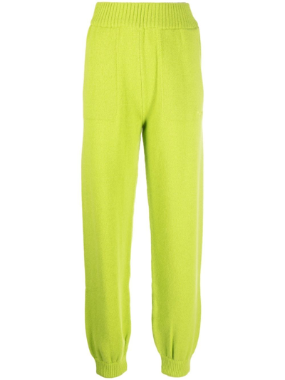 Msgm Embroidered-logo Knitted Trousers In Grün