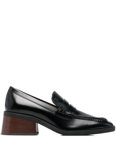 Tod's Penny Strap 55 Block-heel Leather Loafers In Black